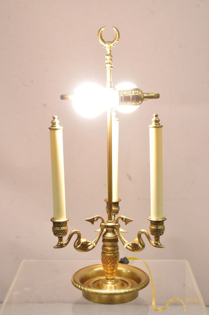 Empire Regency Style Brass Candlestick Bouillotte Desk Table Lamp with Swans (A)