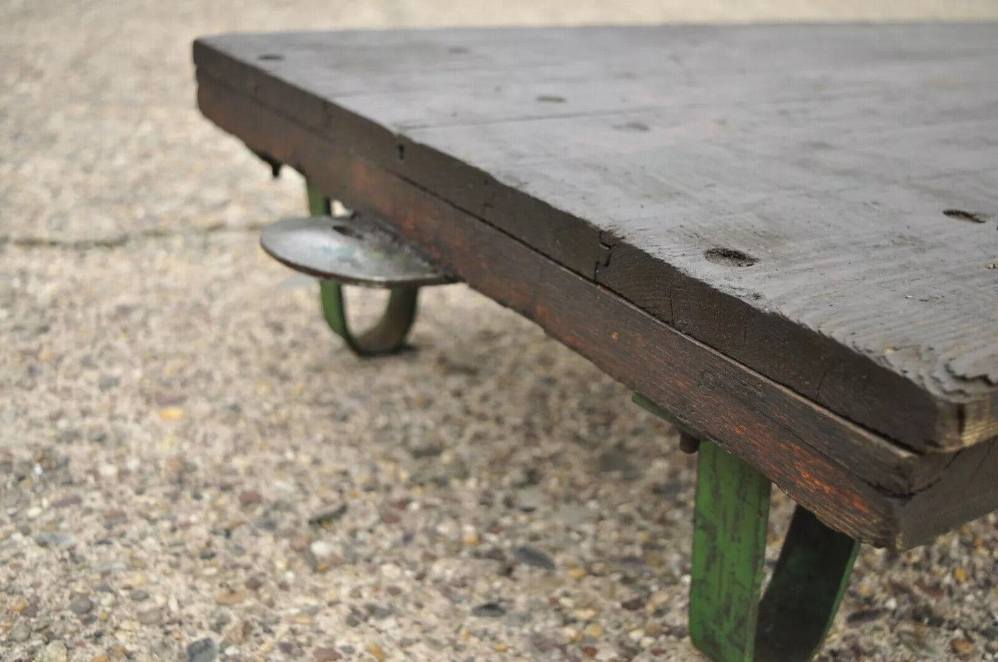 Vintage Fairbanks American Industrial Wood Iron Factory Work Cart Coffee Table A