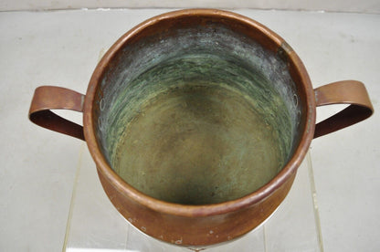 Antique Arts & Crafts Hand Hammered Copper Tri Leg Handled Pot Dovetailed Vessel