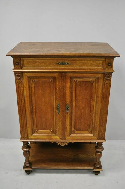 Antique French Renaissance Golden Oak Wood Small Cupboard China Cabinet