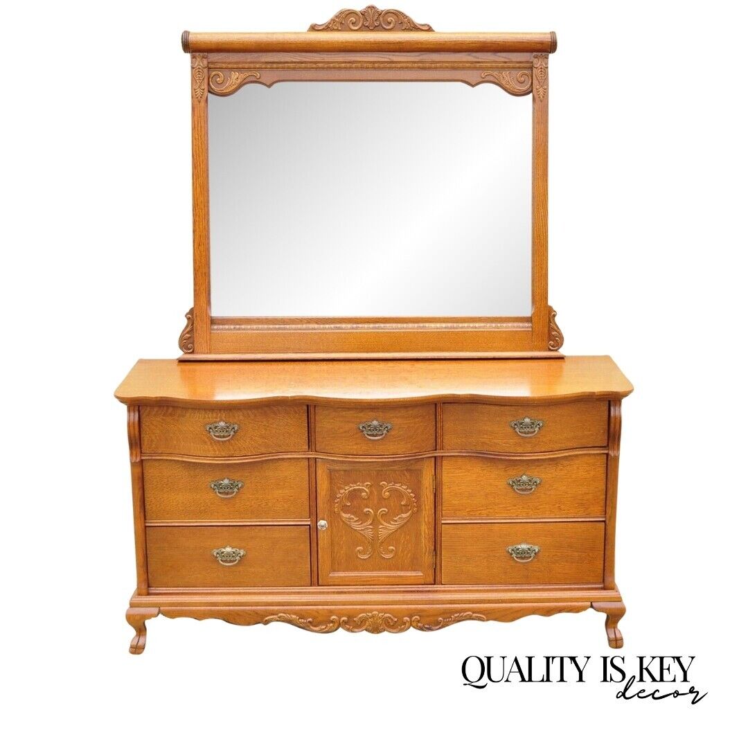 Lexington Victorian Sampler Oak Triple Dresser with Mirror