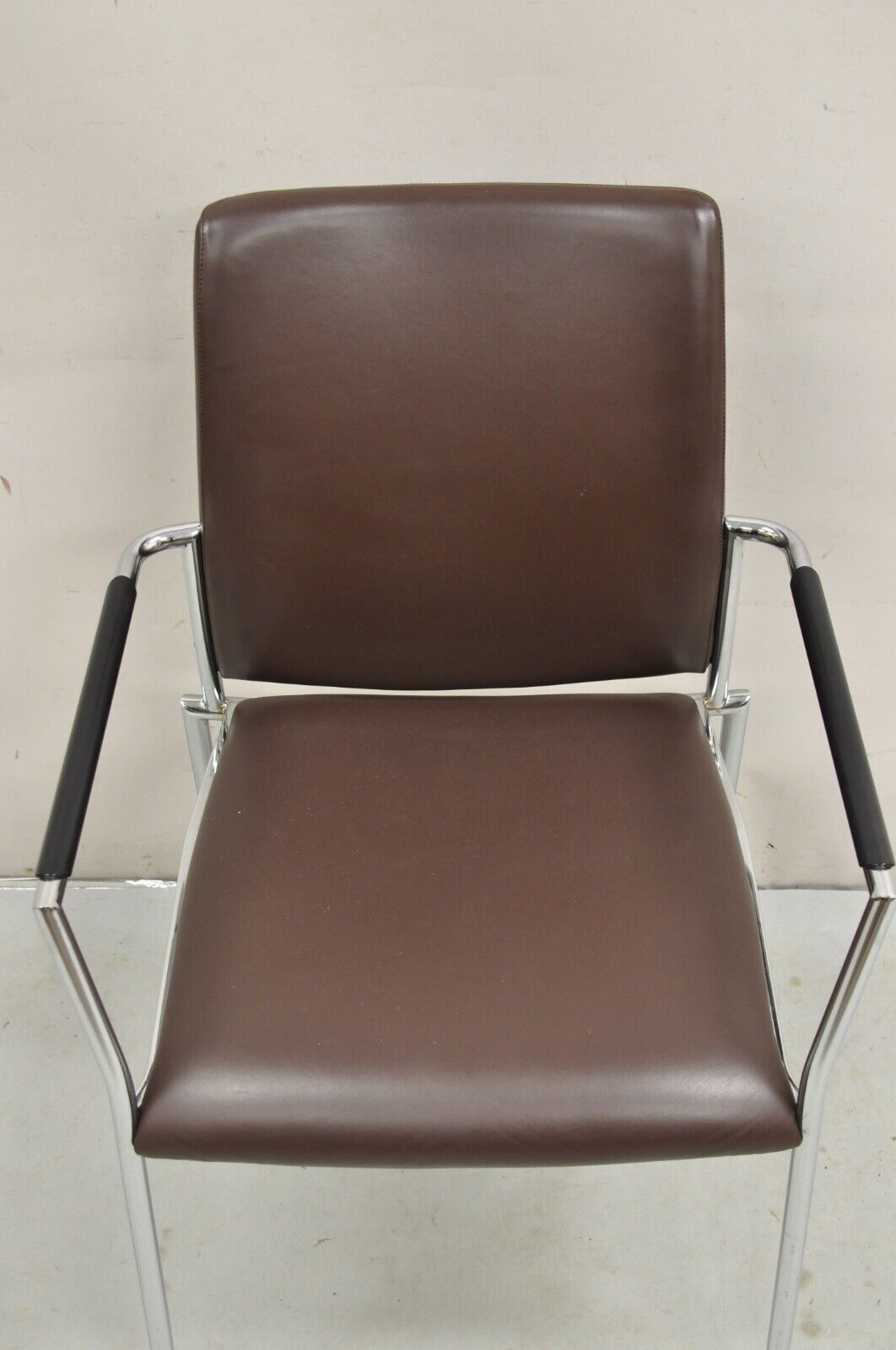 Vintage Tayco Canada Chrome and Chocolate Brown Vinyl Arm Chairs - Set of 4