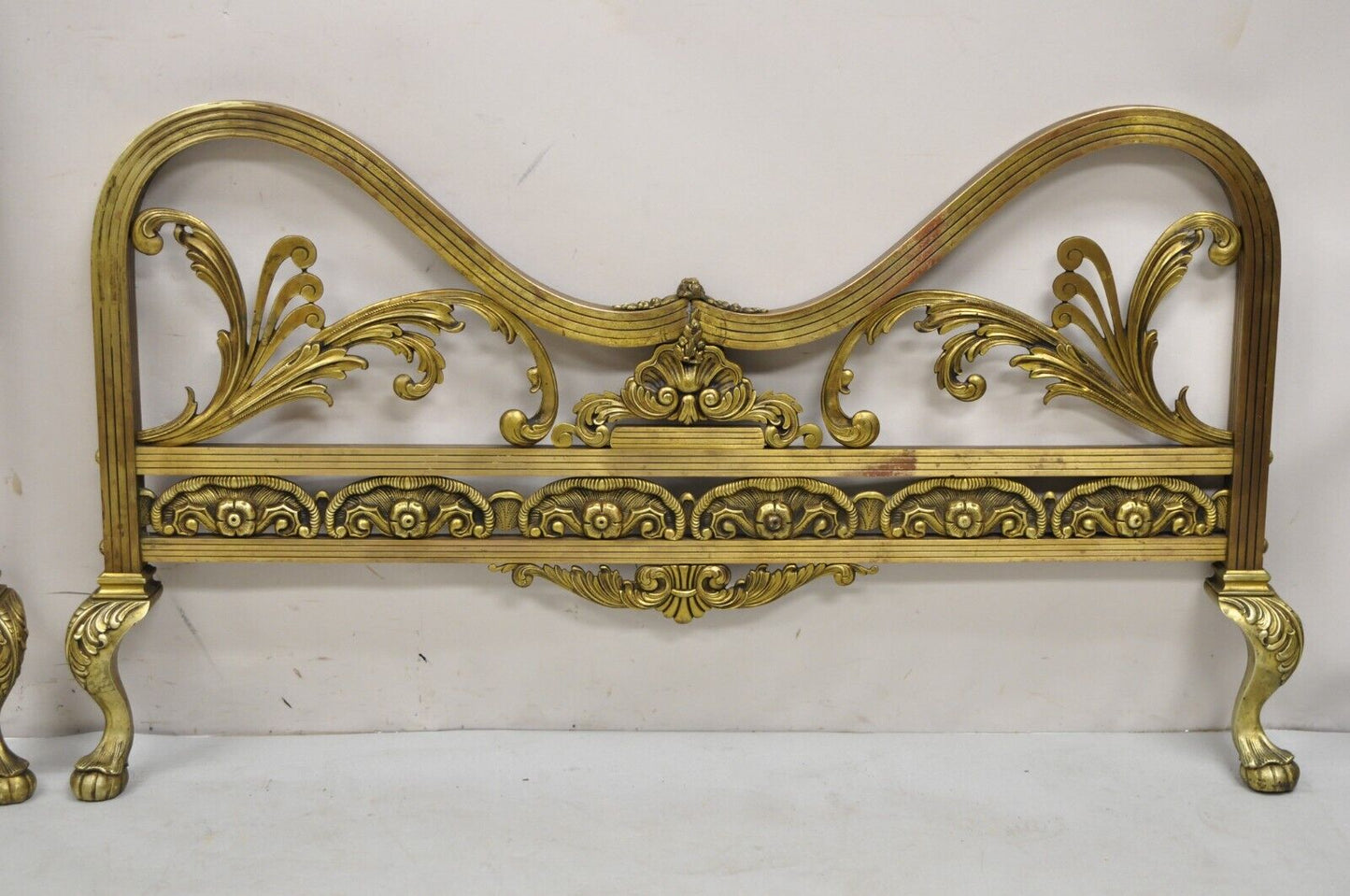 Antique French Victorian Solid Brass Patinated Leafy Scrollwork Twin Bed Frame