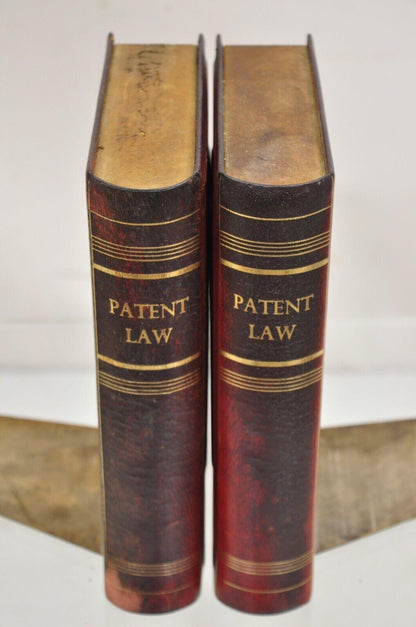 Vintage Italian Red Leather Bound "Patent Law" Faux Book Bookends (B) - Pair