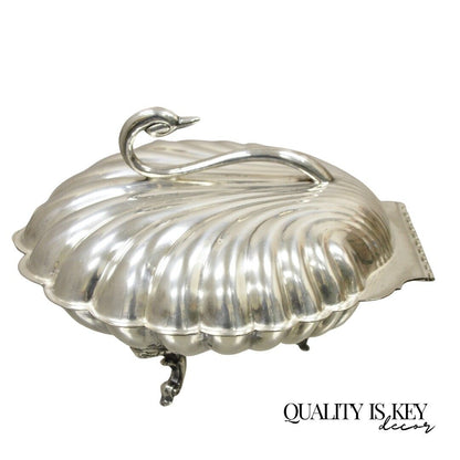 Leonard Silverplate Clam Shell Form Silver Plated Hinged Warmer with Swan Handle