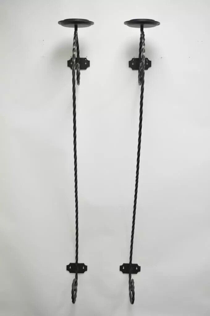 Large Scrolling Twisted Wrought Iron Candle Holder Wall Mounted Sconces - a Pair