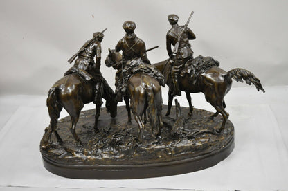 Large Bronze Statue 3 Horse Rider Hunt Scene after Evgeni Alexandrovich Lanceray