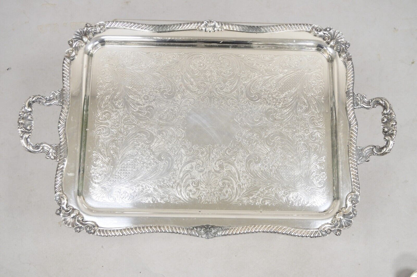 Vintage Sheffield Victorian Ornate Silver Plated Serving Platter Tray