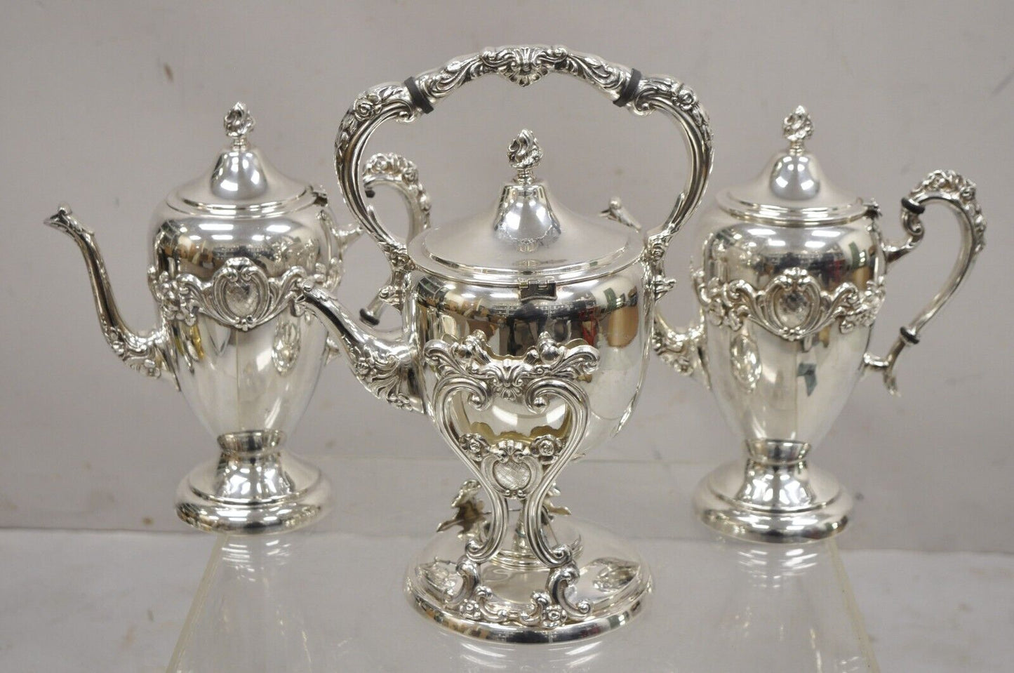 Vintage English Victorian Silver Plated Tea Set w/ Tilting Kettle - 6 Pc Set