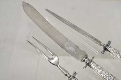 Antique R Wallace & Sons Victorian Silver Plated Repousse Meat Carving Set - 3Pc