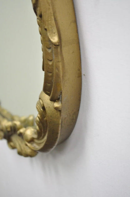 Antique French Rococo Style Gold Gilt Wood & Gesso Leafy Scroll Wall Mirror