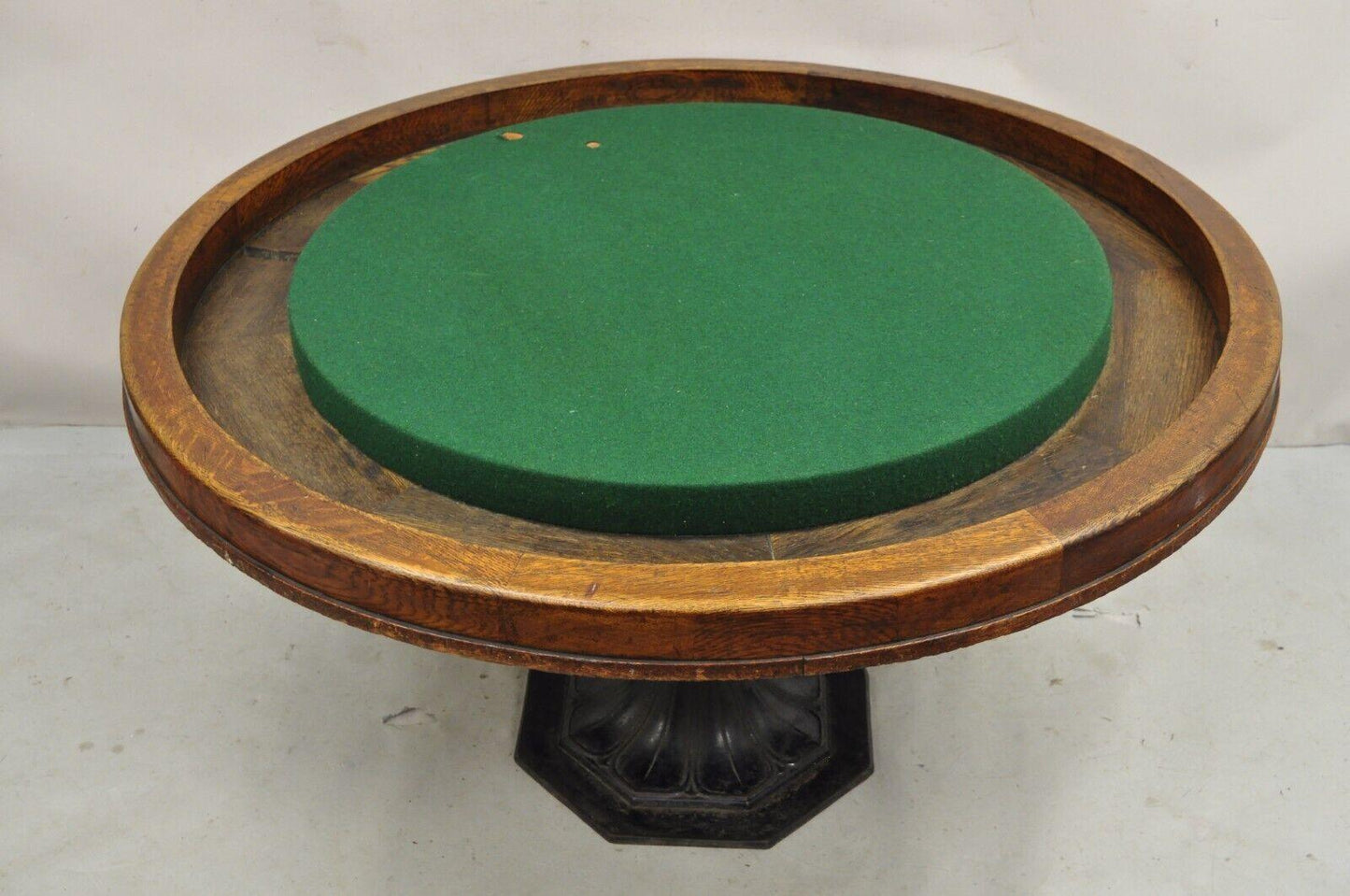 Antique Victorian 54" Round Oak Wood Cast Iron Pedestal Base Poker Game Table