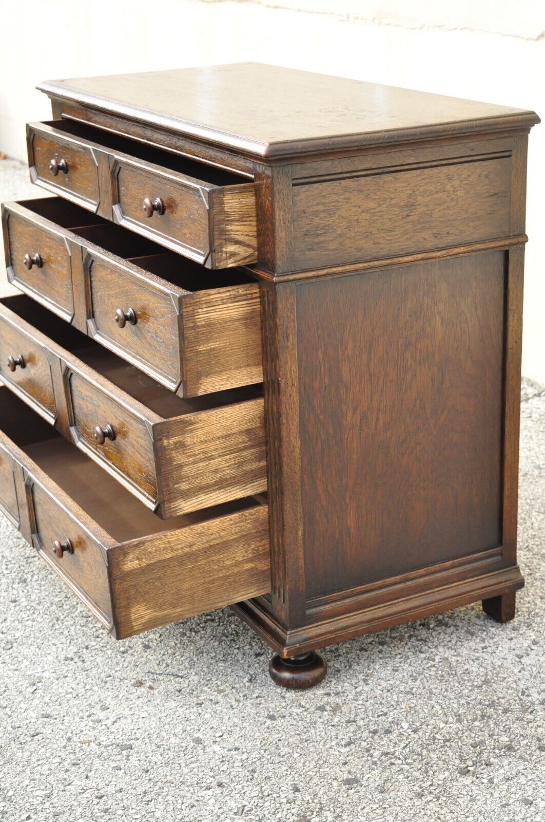 Antique Oak Jacobean Style Carved Wood Chest of Drawers Low Chest Dresser