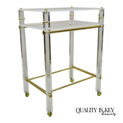 Lucite and Brass Mid Century Modern Rolling Bar Cart Trolley Tea Table Stand