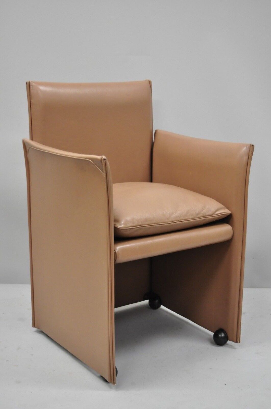 Mario Bellini for Cassina 401 Break Armchair Copper Leather Dining Chair - Pair