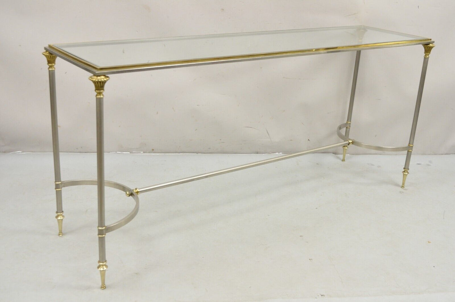 Maison Jansen Style Steel and Brass Neoclassical Directoire Console Sofa Table