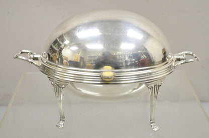 Antique Edwardian Silver Plated Revolving Dome Oval Chafing Dish Food Warmer