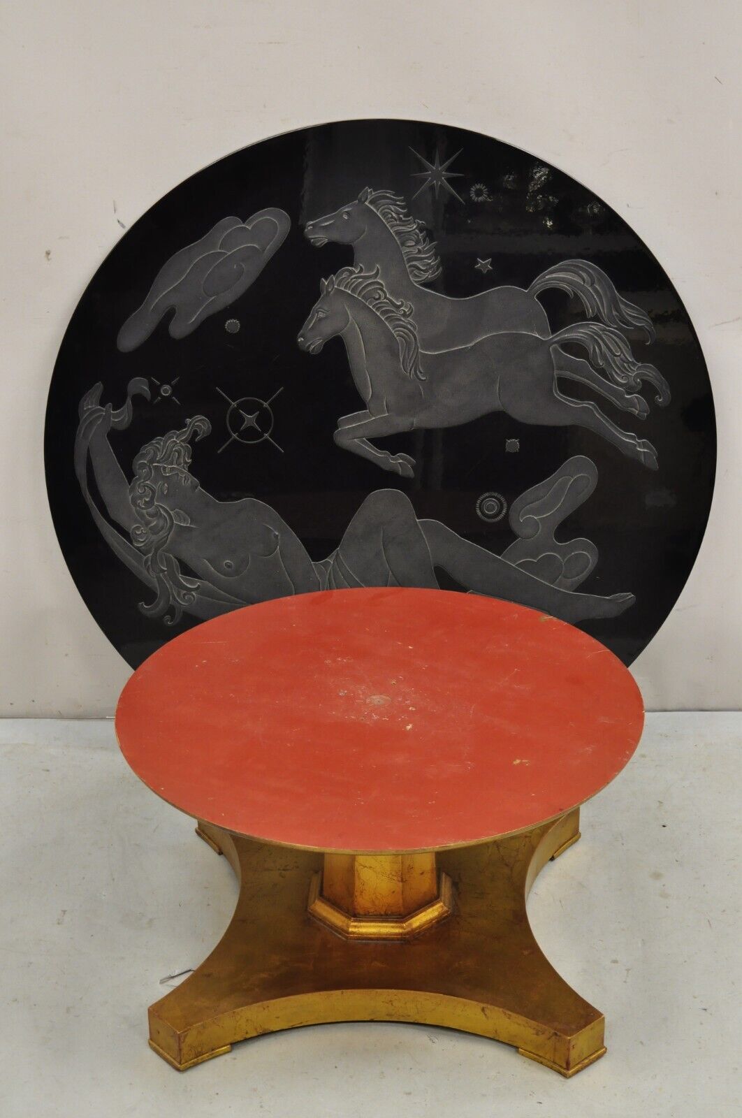 Vintage Art Nouveau Style Greek Horses and Nude Female Round Coffee Table