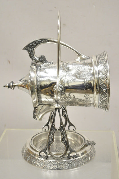 Antique Wilcox Silver Plate Co Victorian Porcelain Lined Tilting Coffee Tea Pot