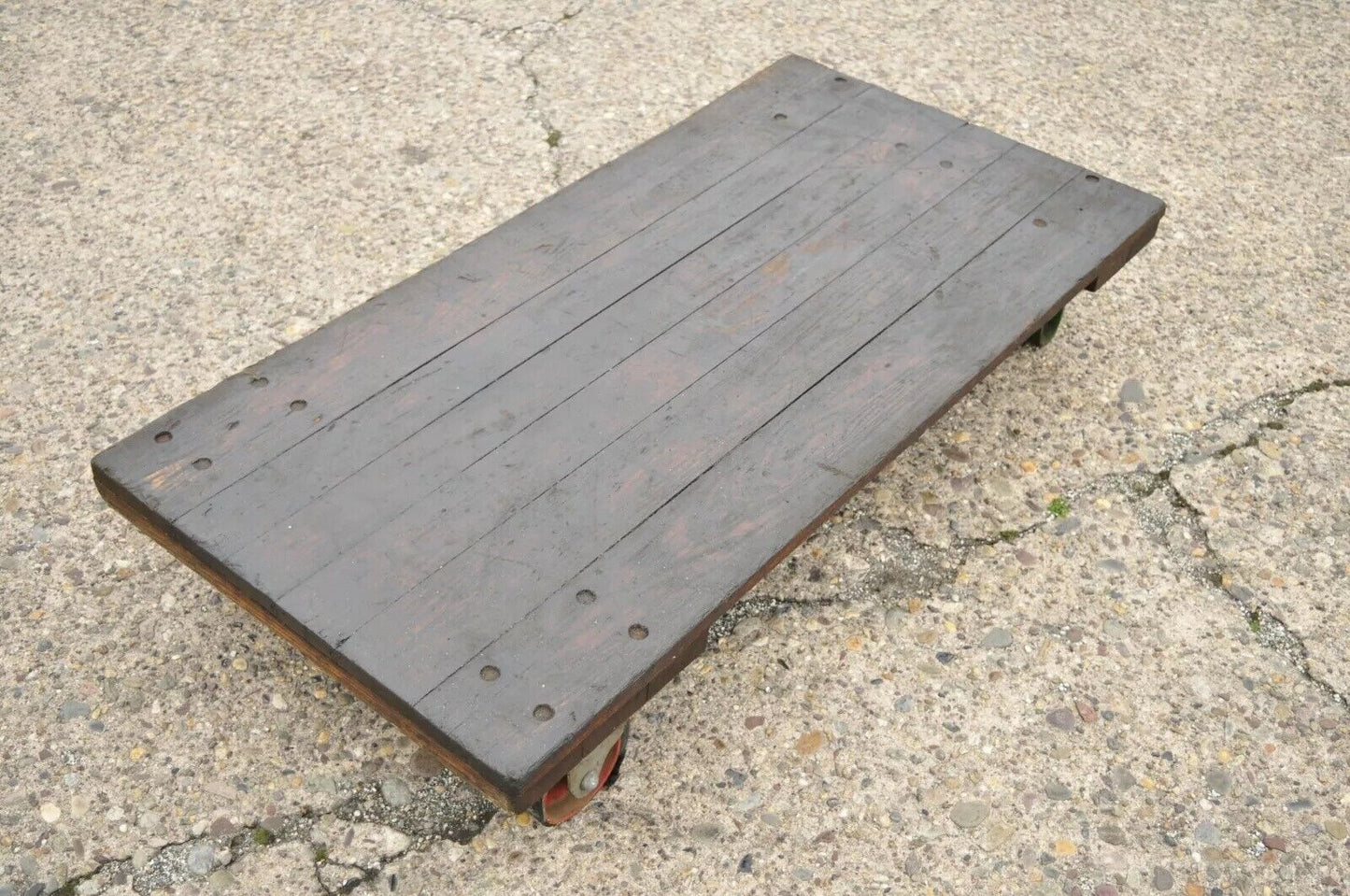 Vintage Fairbanks American Industrial Wood Iron Factory Work Cart Coffee Table A