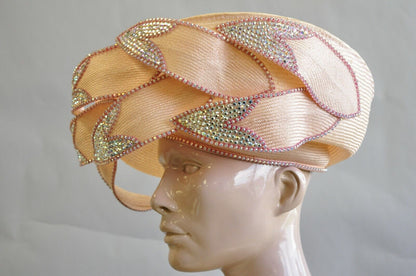 Vintage Jack McConnell Pink Iridescent Jewel Straw Flower Petal Church Derby Hat