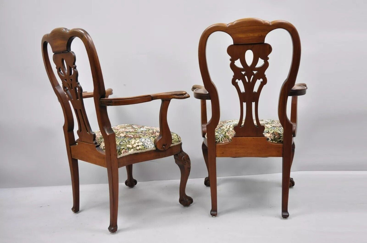 Antique Georgian Style Mahogany Carved Eagle Heads Dining Arm Chairs - a Pair