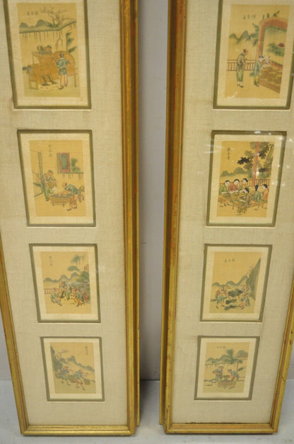 Vintage Asian Oriental Framed Prints with Narrow Gold Frames - a Pair