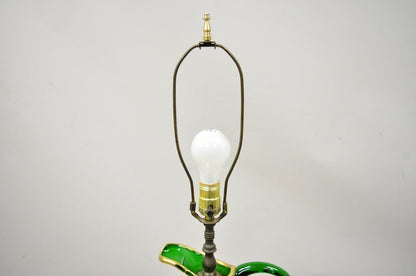 Antique Bohemian Czech Case Glass Green White Urn Ewer Table Lamp