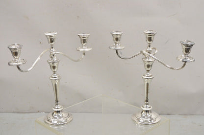 Gorham YC3031 3 Arm Branch Colonial Silver Plated Candle Candelabra - a Pair