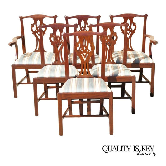 Henkel Harris Solid Mahogany Georgian Chippendale Style Dining Chairs - Set of 6