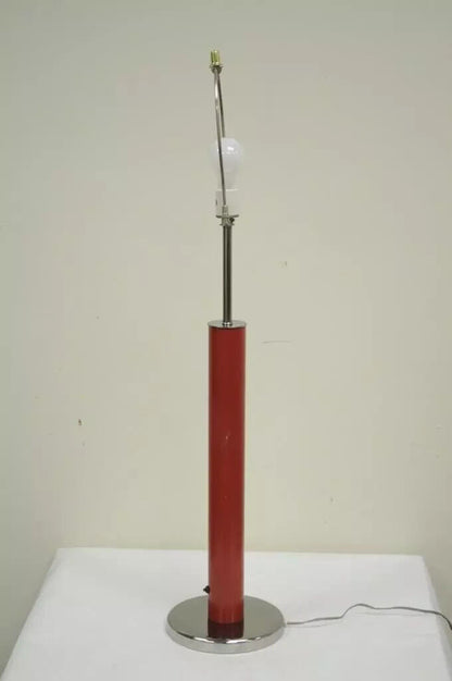 Vintage Mid Century Modern Modernist Red Cylinder Chrome Table Desk Console Lamp