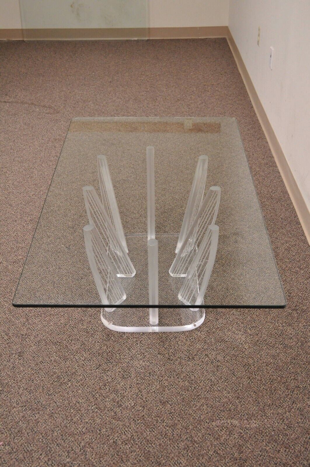 Mid Century Modern Sculptural Lucite & Glass Rectangular "Fingers" Coffee Table