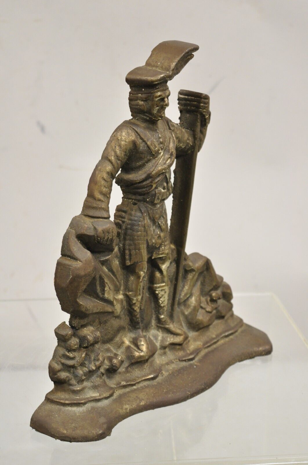 Antique Victorian Cast Iron Figural Scottish Soldier Scotsman Door Stop