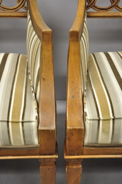 Vintage Hollywood Regency Interlocking Spiral Carved Wood Lounge Chairs - a Pair