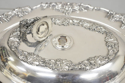 Vintage Victorian Silver Plated Oval Covered Vegetable Dish Serving Platter