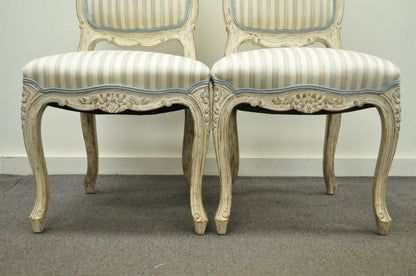 Vintage Swedish Rococo Style Cream Distress Painted Side Chairs - Set of 4