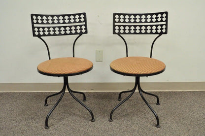 Gallo Salterini Style Mid Century Modern Wrought Iron Swivel Chairs - a Pair