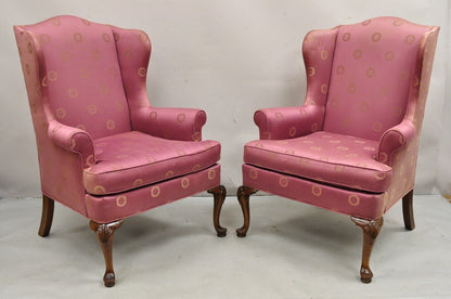 Vintage Woodmark Originals Queen Anne Style Mahogany Wingback Chairs - a Pair