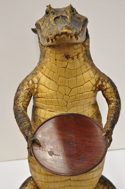 Vintage Alligator Waiter Standing Full Body Mount Taxidermy Ashtray Stand