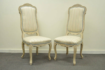 Vintage Swedish Rococo Style Cream Distress Painted Side Chairs - Set of 4