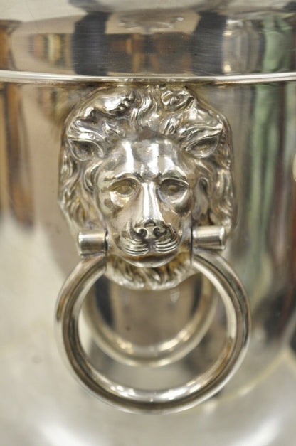 Vintage Saks Fifth Avenue Silver Plated Regency Lion Head Lidded Ice Bucket