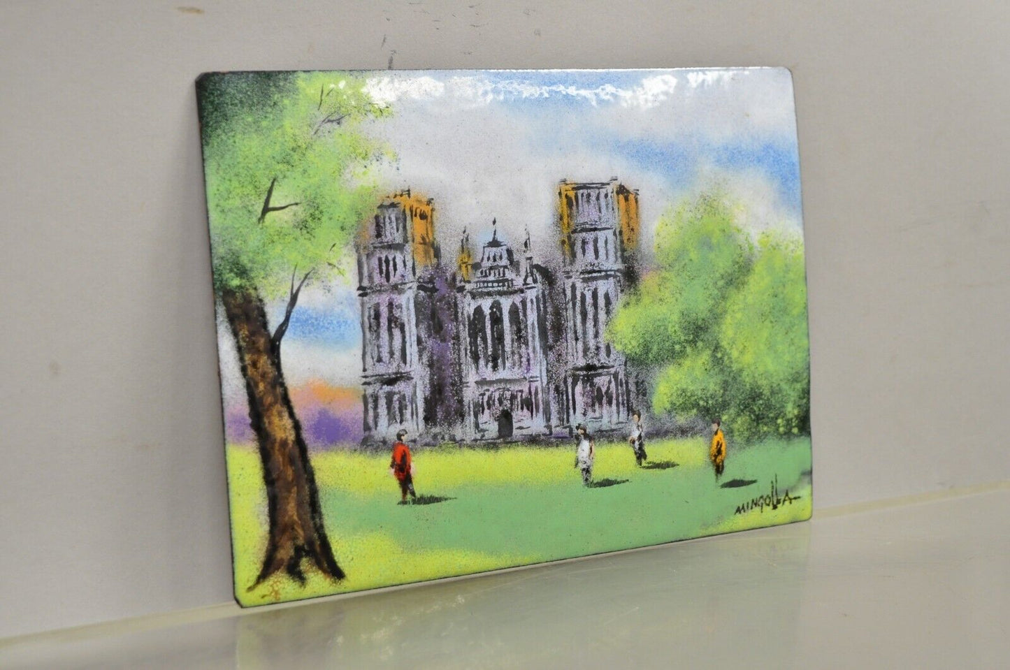 Dom Dominic Mingolla Enamel on Copper Small Painting Notre Dame? Cathderal 6 x 8