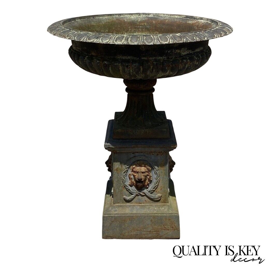 Large Cast Iron 51" Classical Lion 42" Round Urn Outdoor Garden Planter on Base