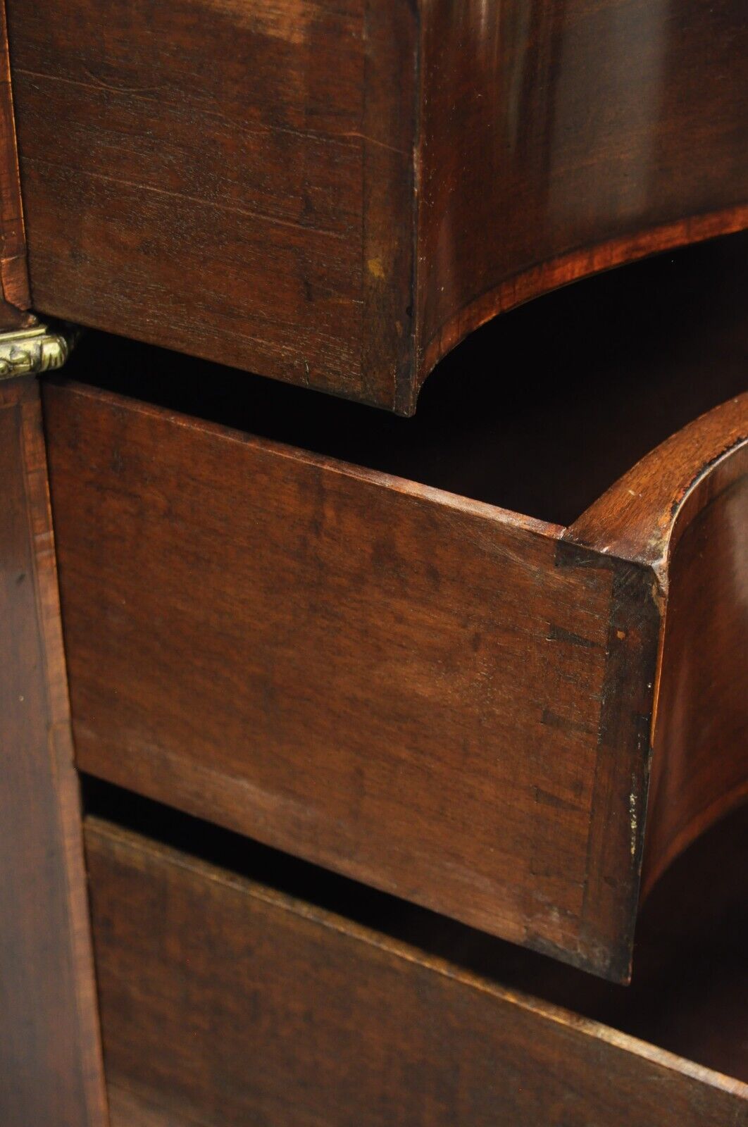 Antique French Louis XVI Style Mahogany Bow Front Bombe Demilune Commode Chest