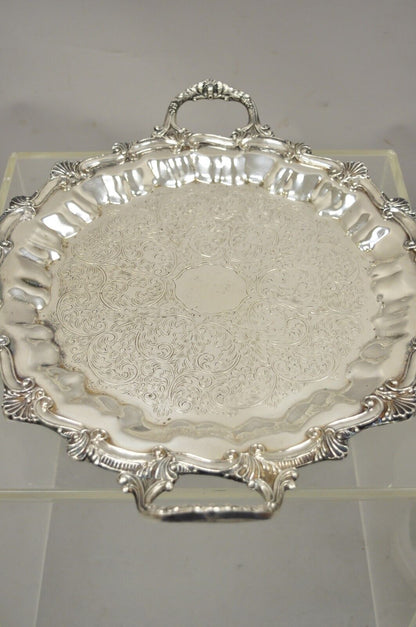 Regency Style Ornate Heavy Silver Plated Twin Handle Scalloped Platter Tray