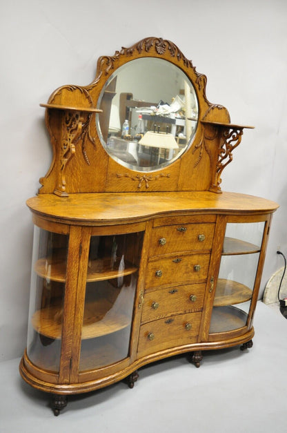 Antique Victorian Tiger Oak Carved Paw Feet Sideboard Buffet China Cabinet Base