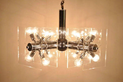 Mid Century Modern Chrome and Lucite Sputnik Orb Chandelier Light Fixture