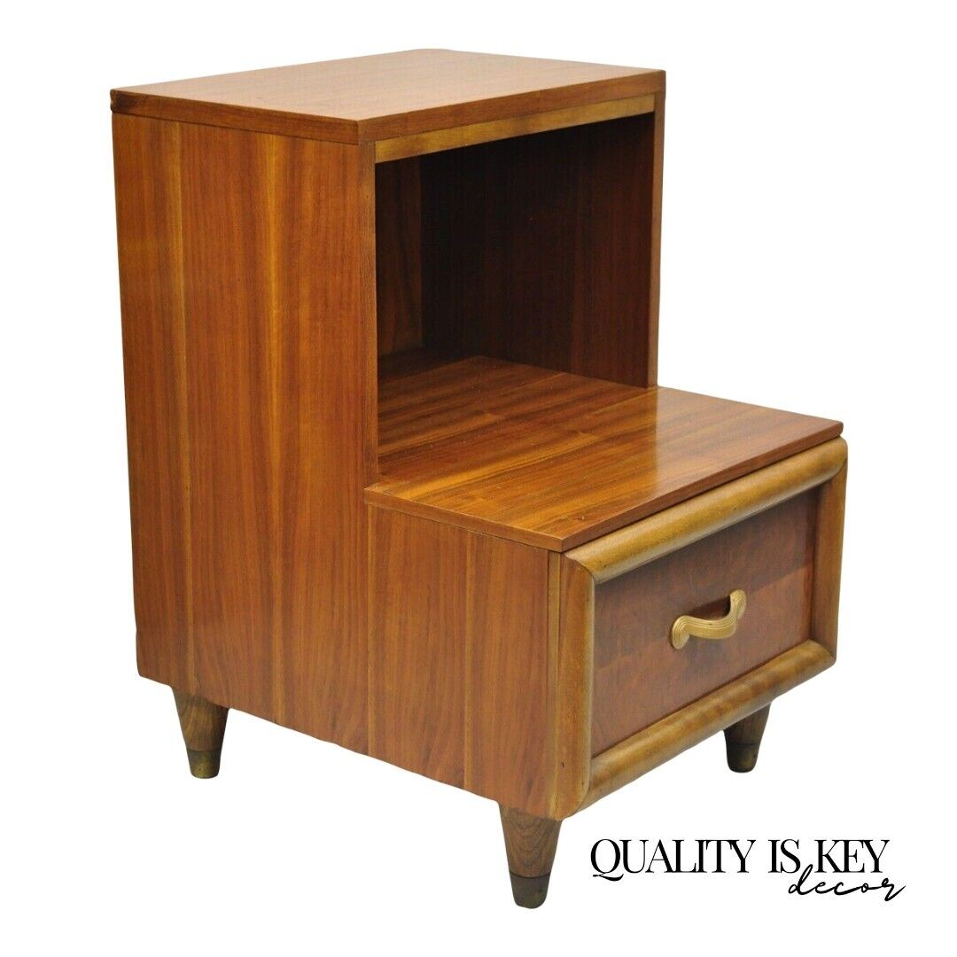 Joerns Bros Mid Century Art Deco Walnut Step Up Nightstand Side Table