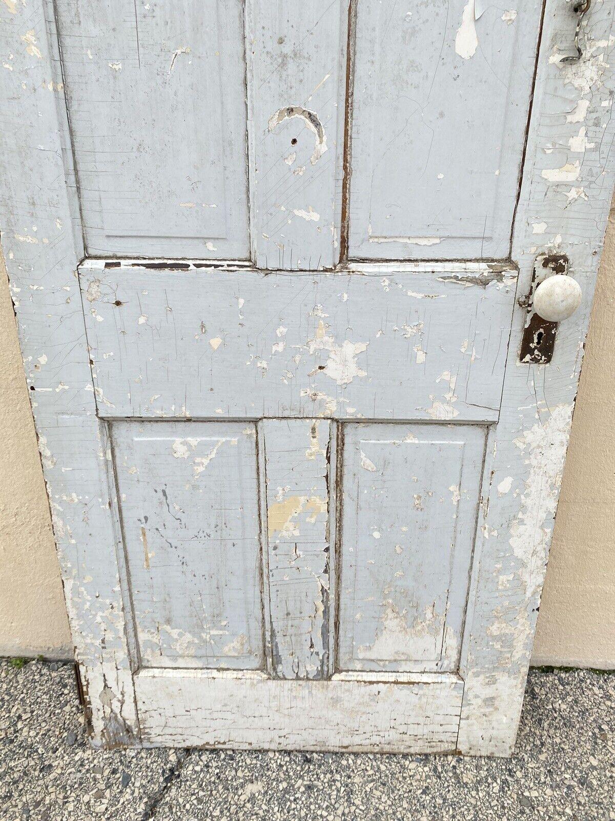 Antique Architectural Salvage Gray White Distress Painted Wooden Interior Door