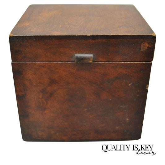 Antique English Walnut Tea Caddy Small Desk Box Victorian with Dovetail